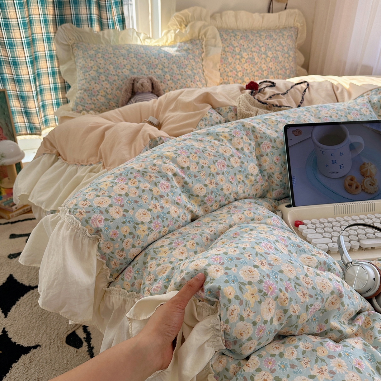 顾里家纺 2026新款春日碎花大花边云感棉四件套（床笠属于定制 后期不予退换） 花海