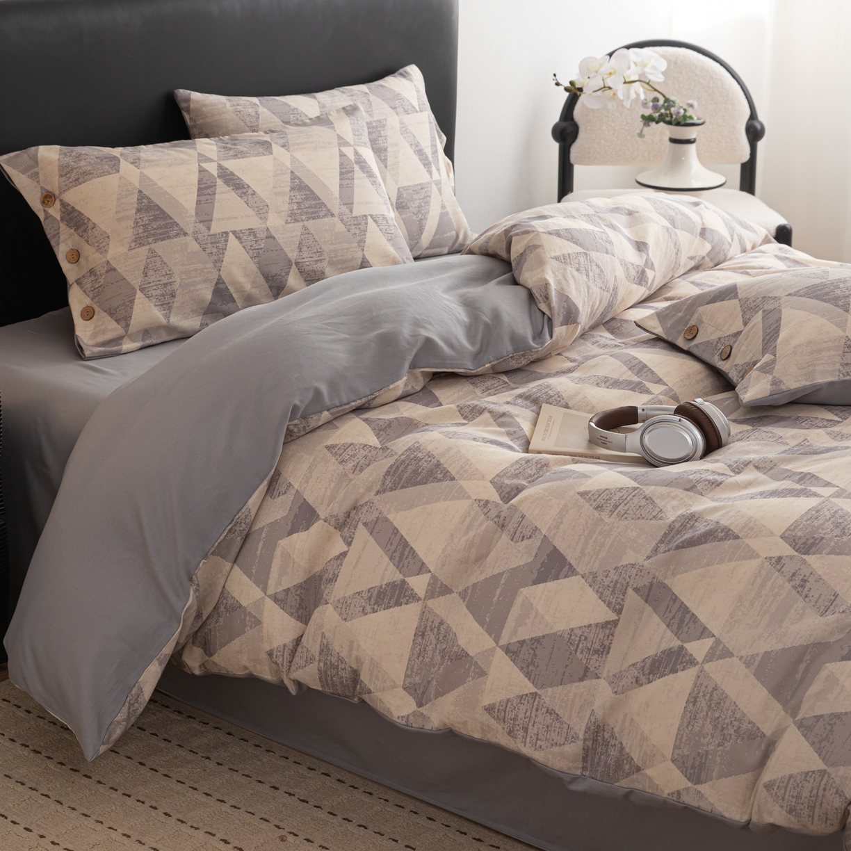 91家纺网 家纺一手货源 找家纺 （总）简宜家居（朝初家纺） 2026新款棉麻四件套-条纹格子系列