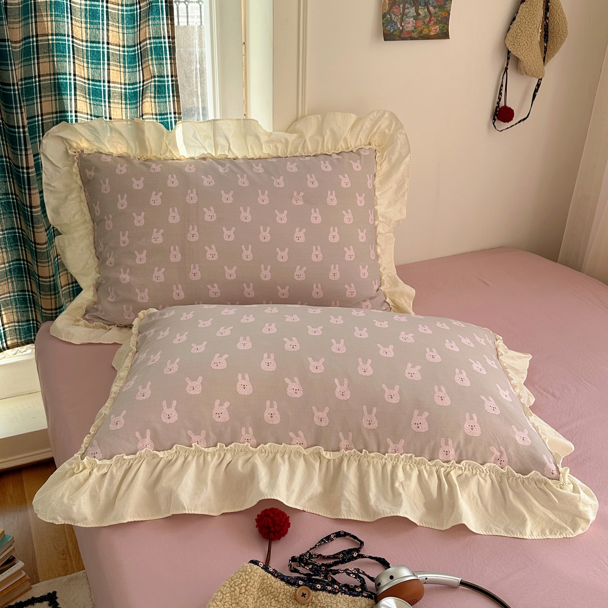 91家纺网 家纺一手货源 找家纺 顾里家纺 2026新款春日碎花大花边云感棉四件套（床笠属于定制 后期不予退换） 梦幻粉兔