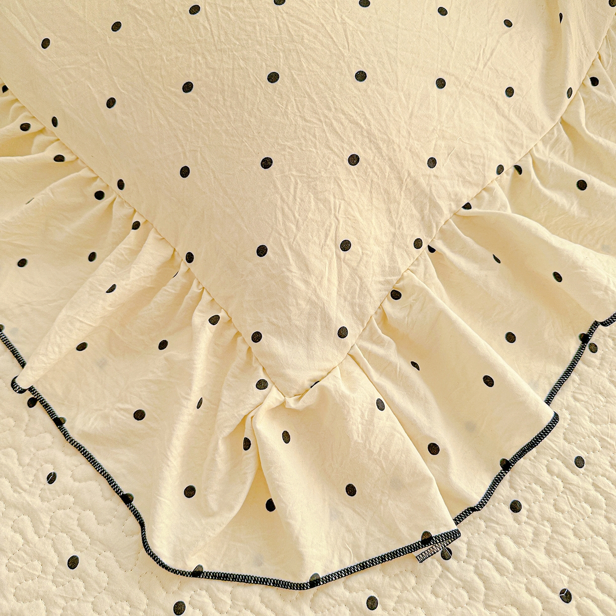 91家纺网 家纺一手货源 找家纺 家维家纺 2026新款(常年不断货）韩式双层花边复古棉感床盖四件套 波点