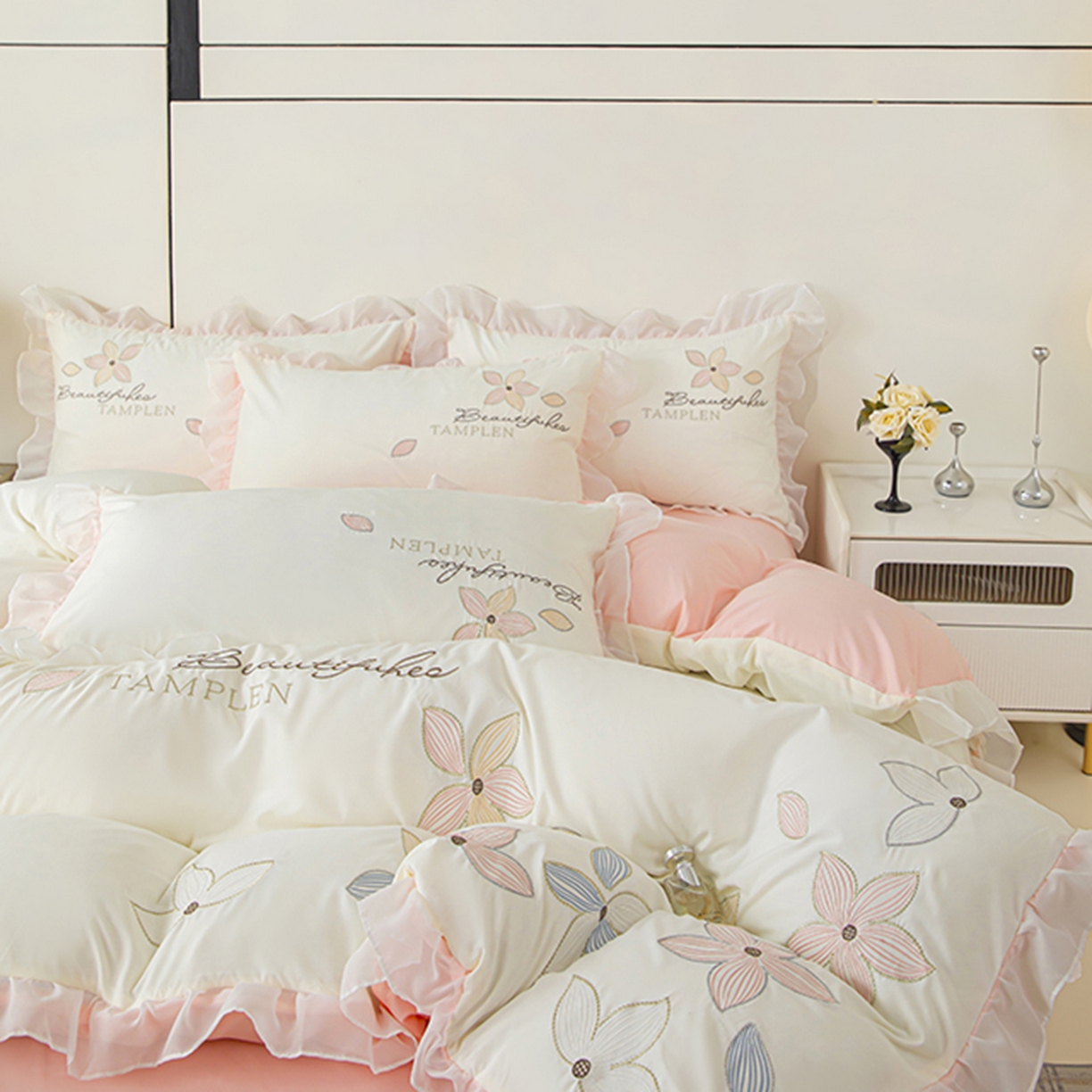 91家纺网 家纺一手货源 找家纺 （总）木子家纺 2026新款水洗棉刺绣四件套-花颜系列