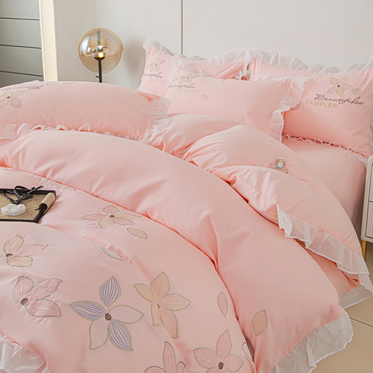 91家纺网 家纺一手货源 找家纺 （总）木子家纺 2026新款水洗棉刺绣四件套-花颜系列