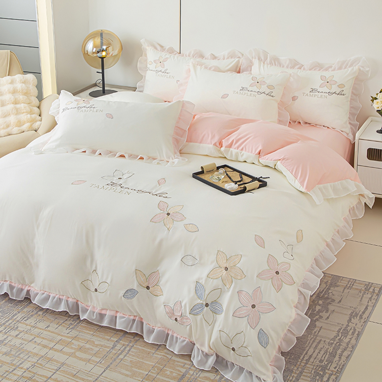 91家纺网 家纺一手货源 找家纺 （总）木子家纺 2026新款水洗棉刺绣四件套-花颜系列