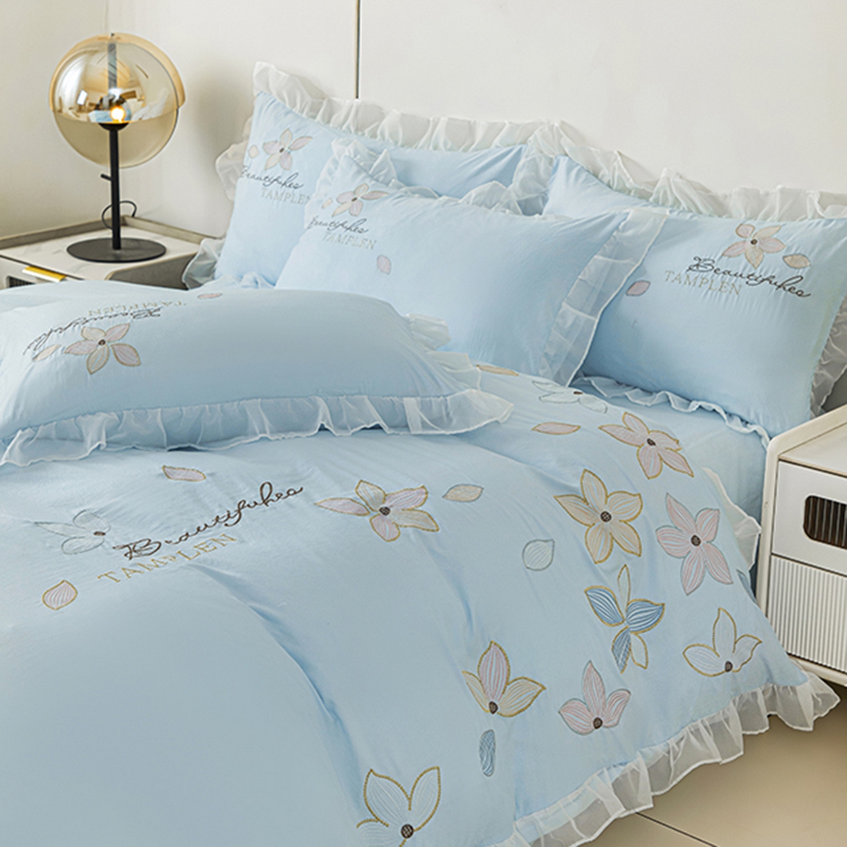 91家纺网 家纺一手货源 找家纺 木子家纺 2026新款水洗棉刺绣四件套-花颜系列 花颜-沙天兰