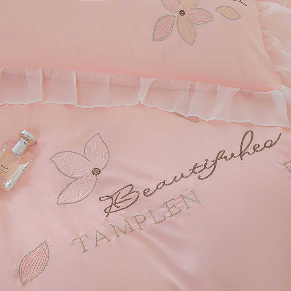 91家纺网 家纺一手货源 找家纺 木子家纺 2026新款水洗棉刺绣四件套-花颜系列 花颜-胭脂粉