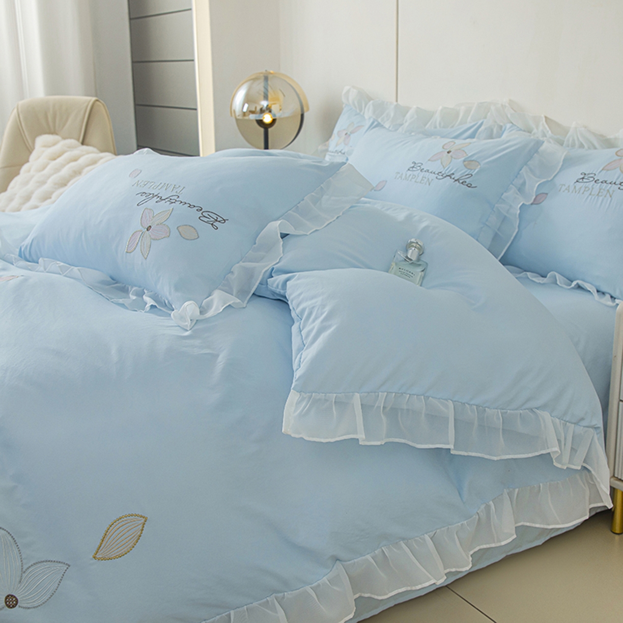 91家纺网 家纺一手货源 找家纺 木子家纺 2026新款水洗棉刺绣四件套-花颜系列 花颜-沙天兰