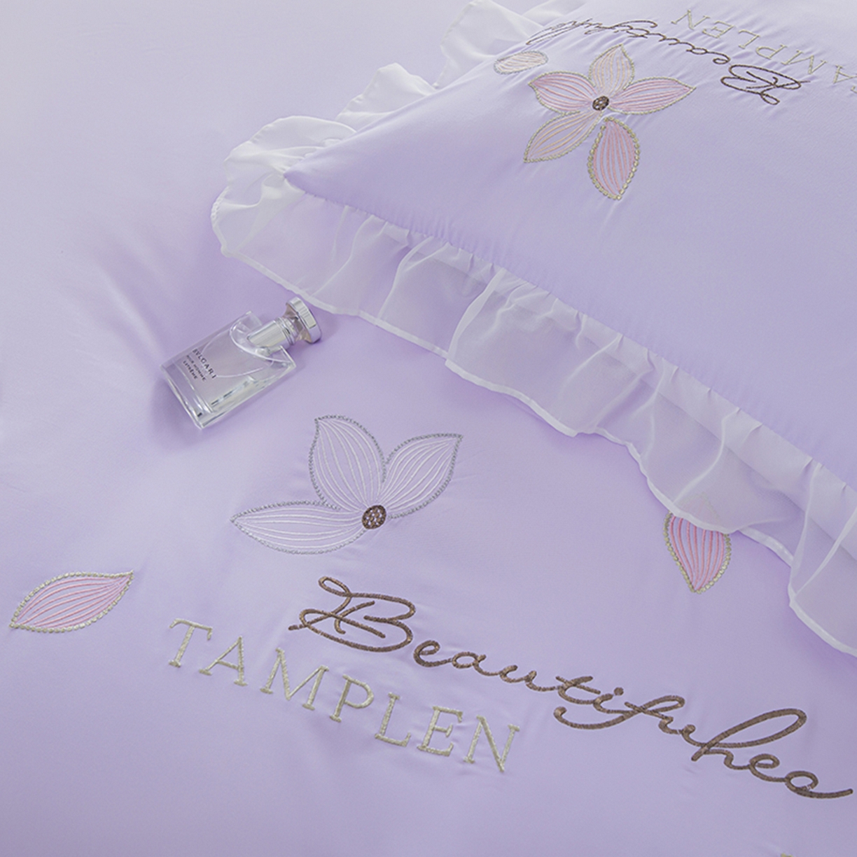 91家纺网 家纺一手货源 找家纺 木子家纺 2026新款水洗棉刺绣四件套-花颜系列 花颜-苏紫