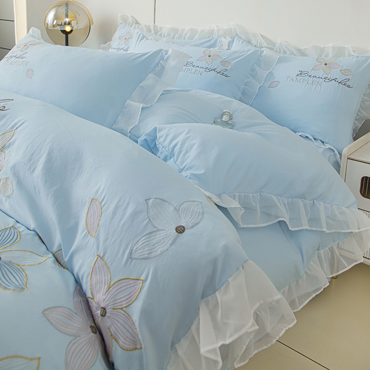 91家纺网 家纺一手货源 找家纺 木子家纺 2026新款水洗棉刺绣四件套-花颜系列 花颜-沙天兰