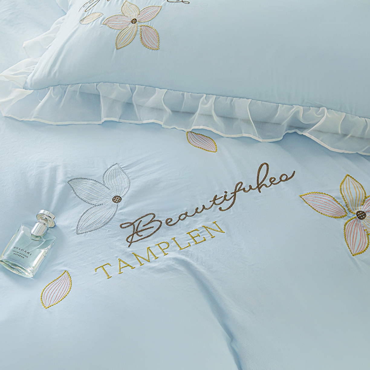 91家纺网 家纺一手货源 找家纺 木子家纺 2026新款水洗棉刺绣四件套-花颜系列 花颜-沙天兰