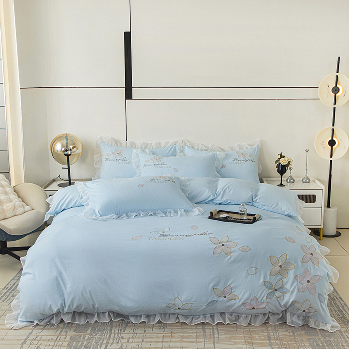 91家纺网 家纺一手货源 找家纺 木子家纺 2026新款水洗棉刺绣四件套-花颜系列 花颜-沙天兰