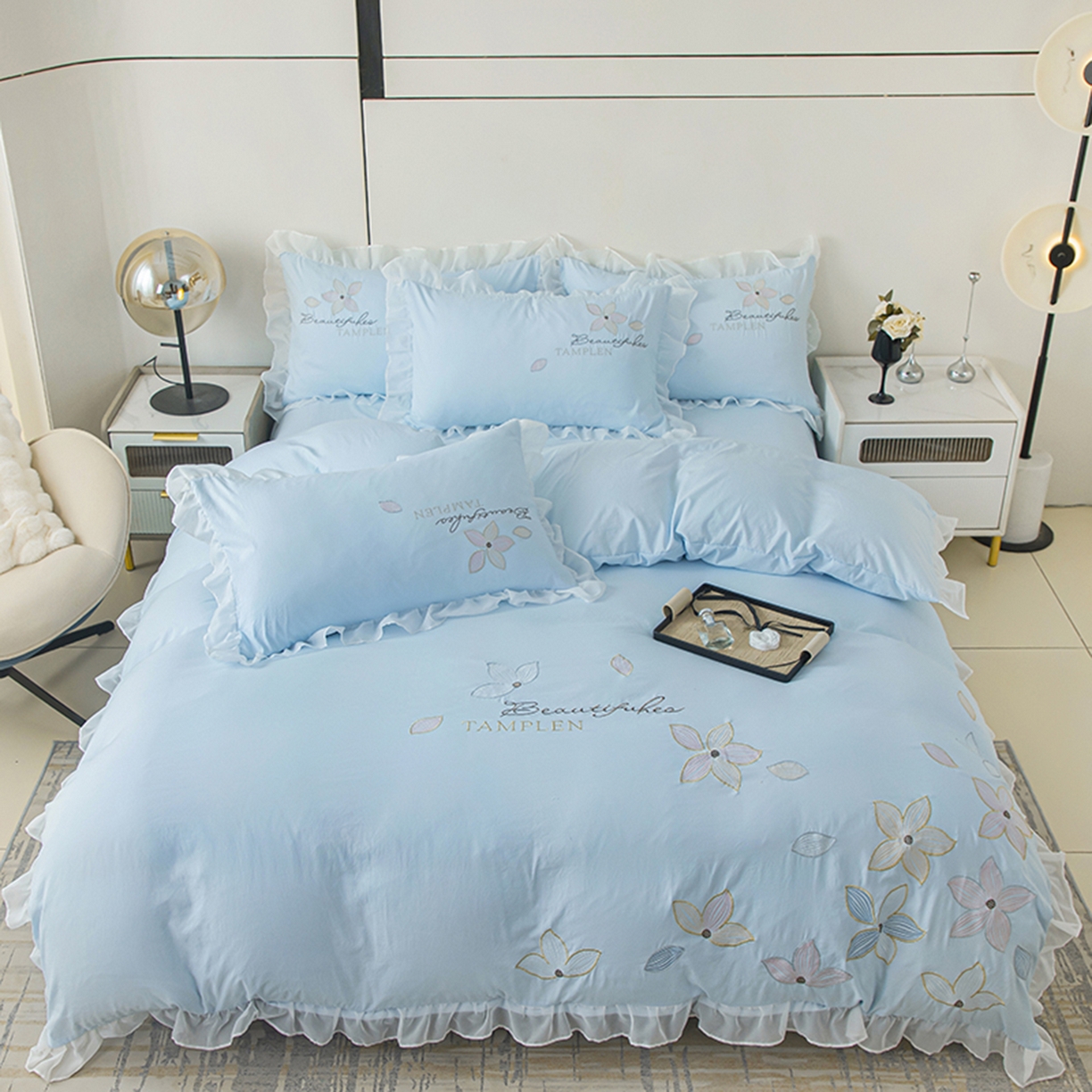 91家纺网 家纺一手货源 找家纺 木子家纺 2026新款水洗棉刺绣四件套-花颜系列 花颜-沙天兰