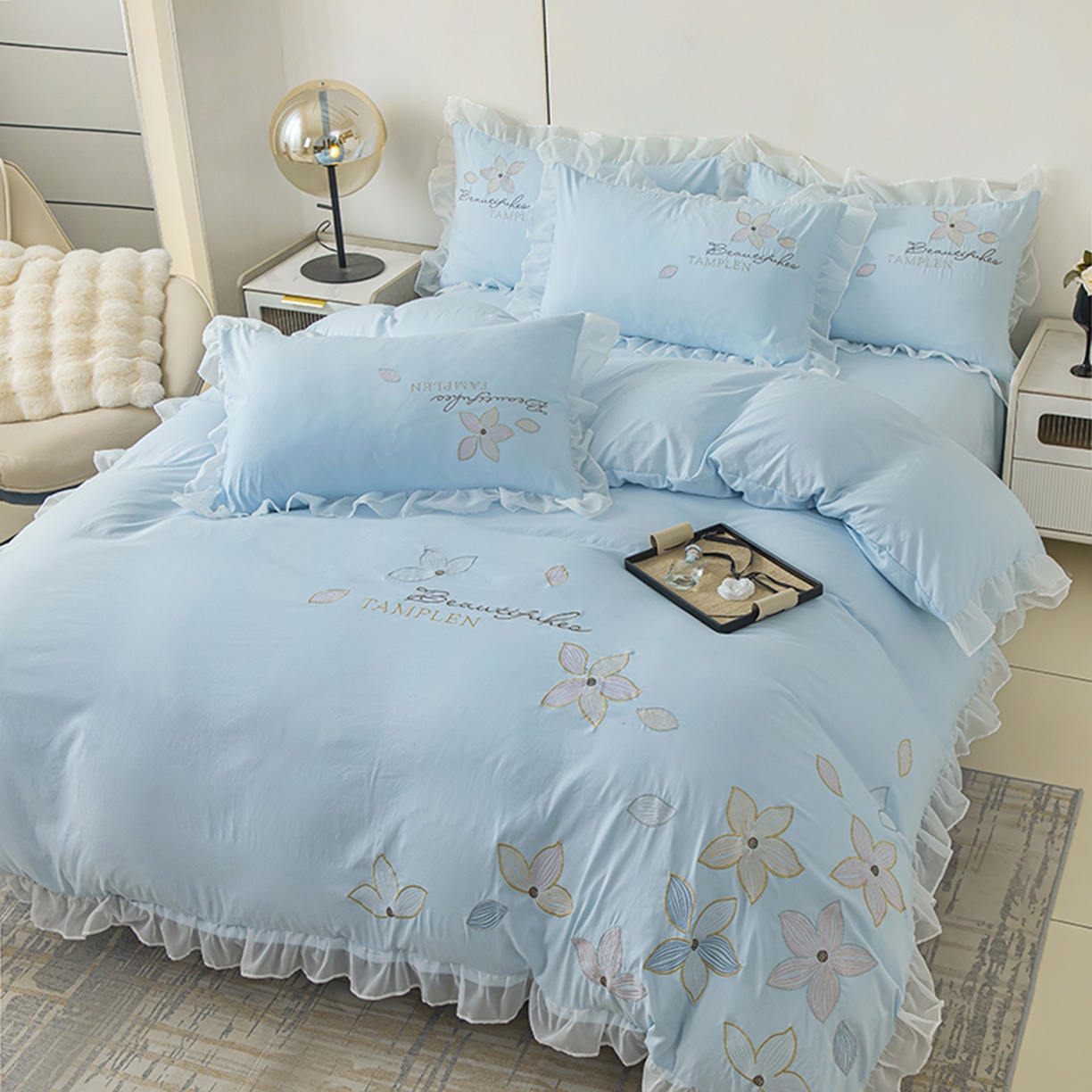 91家纺网 家纺一手货源 找家纺 木子家纺 2026新款水洗棉刺绣四件套-花颜系列 花颜-沙天兰