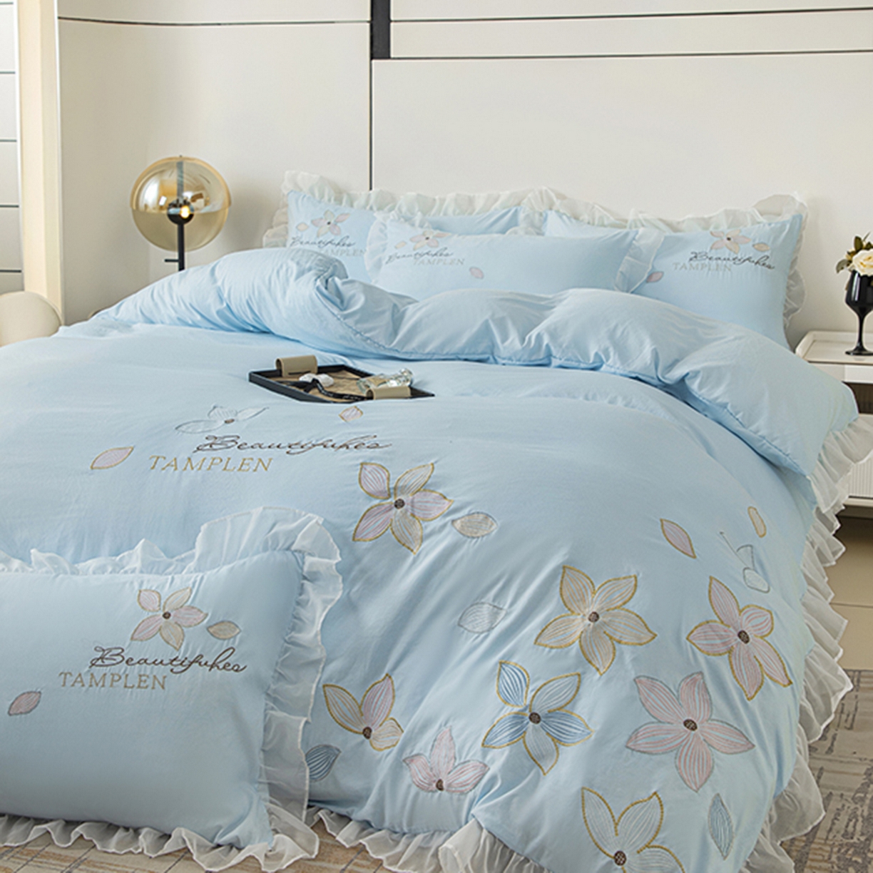 91家纺网 家纺一手货源 找家纺 木子家纺 2026新款水洗棉刺绣四件套-花颜系列 花颜-沙天兰