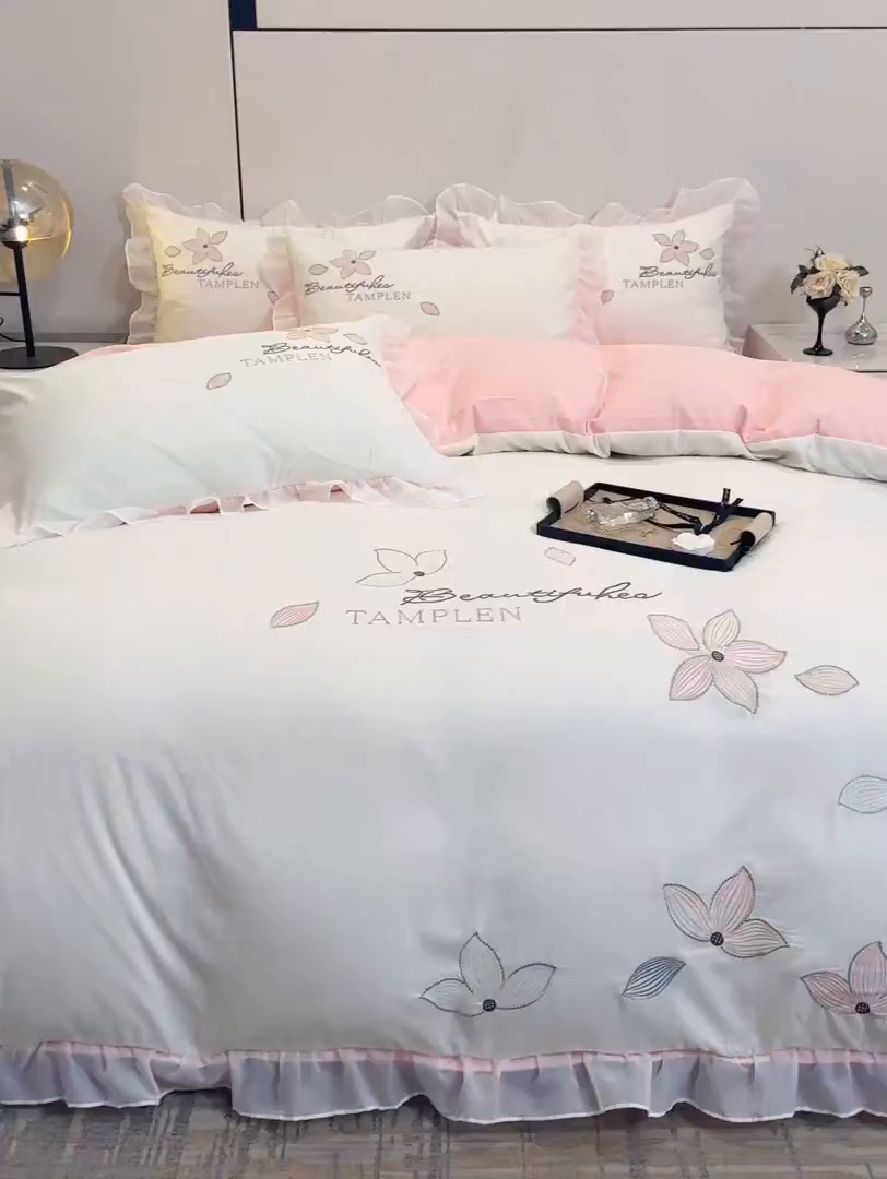 91家纺网 家纺一手货源 找家纺 （总）木子家纺 2026新款水洗棉刺绣四件套-花颜系列