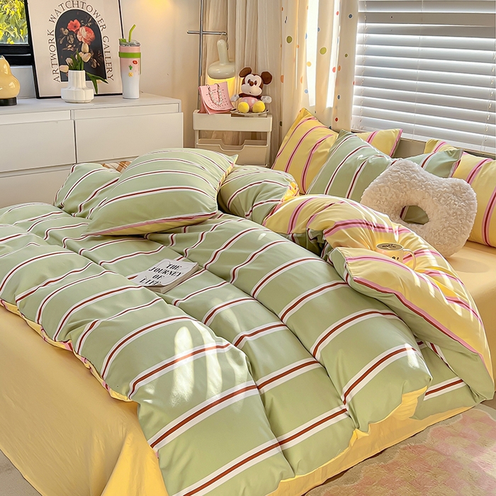 91家纺网 家纺一手货源 找家纺 木子家纺 2026新款水洗棉印花四件套--仲夏系列 不焦绿