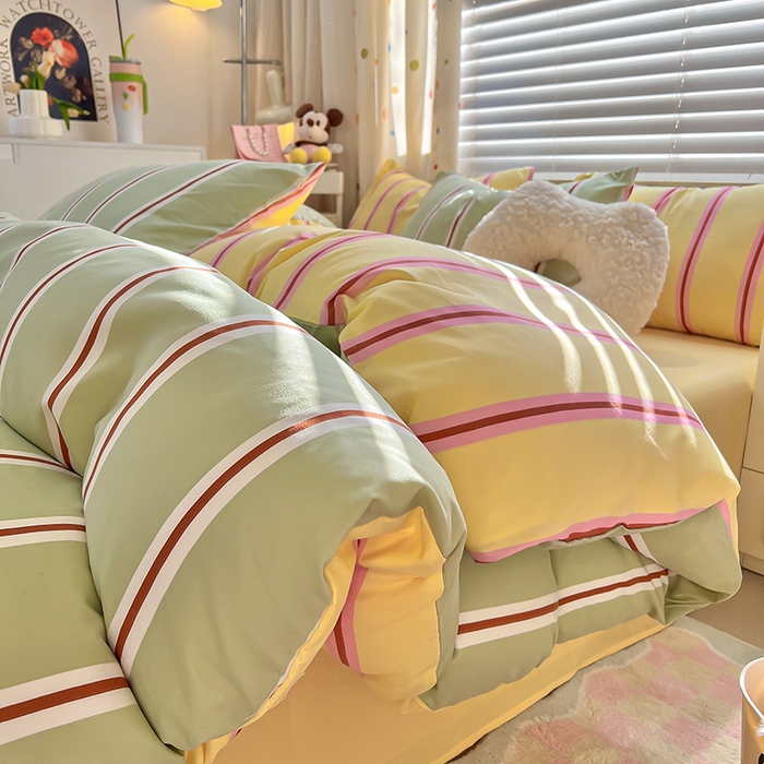 91家纺网 家纺一手货源 找家纺 木子家纺 2026新款水洗棉印花四件套--仲夏系列 不焦绿