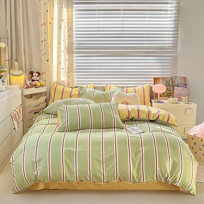 91家纺网 家纺一手货源 找家纺 木子家纺 2026新款水洗棉印花四件套--仲夏系列 不焦绿