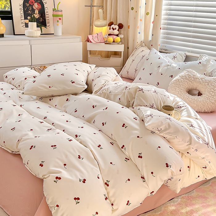 木子家纺 2026新款水洗棉印花四件套--仲夏系列 樱桃少女