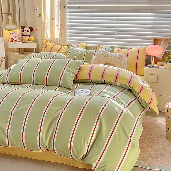 91家纺网 家纺一手货源 找家纺 木子家纺 2026新款水洗棉印花四件套--仲夏系列 不焦绿