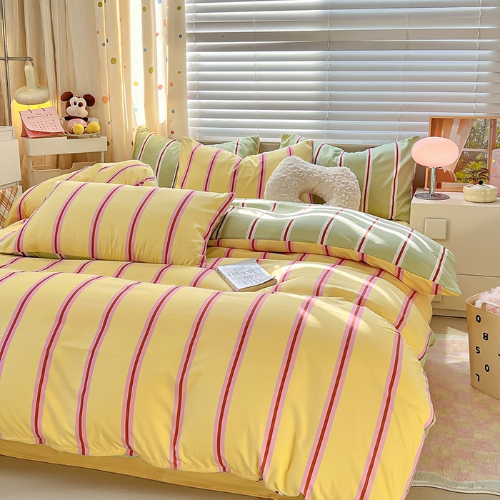 91家纺网 家纺一手货源 找家纺 木子家纺 2026新款水洗棉印花四件套--仲夏系列 不焦绿