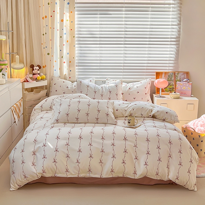 91家纺网 家纺一手货源 找家纺 木子家纺 2026新款水洗棉印花四件套--仲夏系列 樱桃少女