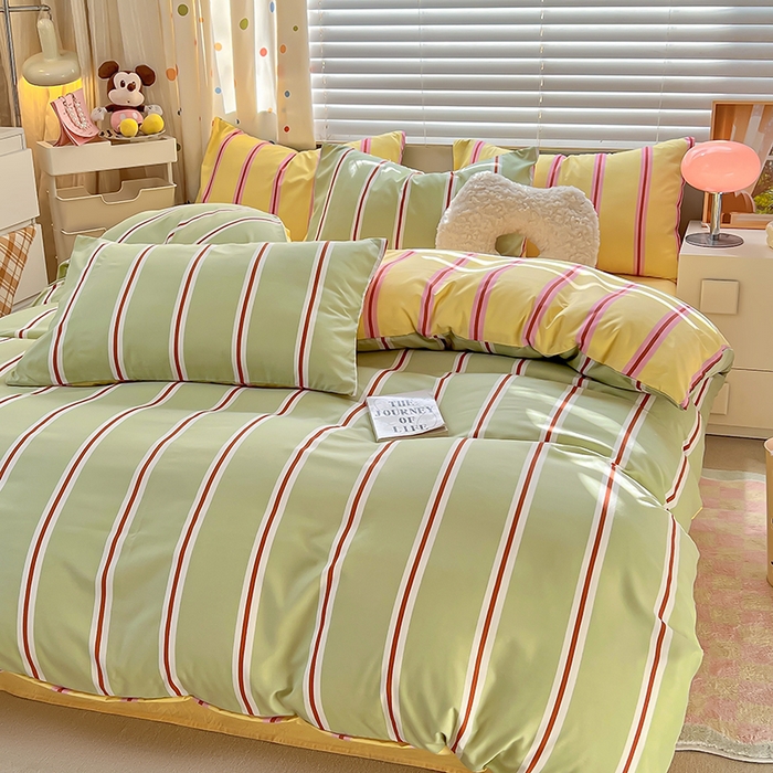 91家纺网 家纺一手货源 找家纺 木子家纺 2026新款水洗棉印花四件套--仲夏系列 不焦绿