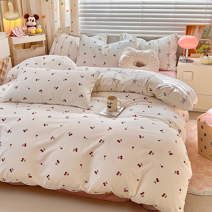 91家纺网 家纺一手货源 找家纺 木子家纺 2026新款水洗棉印花四件套--仲夏系列 樱桃少女