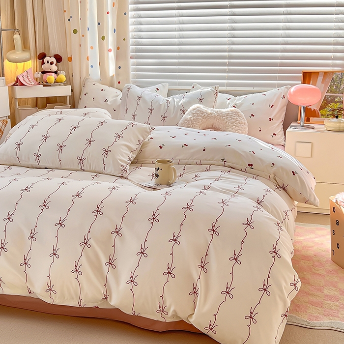 91家纺网 家纺一手货源 找家纺 木子家纺 2026新款水洗棉印花四件套--仲夏系列 樱桃少女