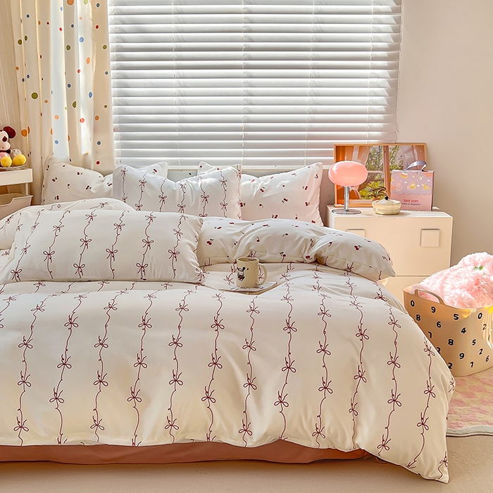 91家纺网 家纺一手货源 找家纺 木子家纺 2026新款水洗棉印花四件套--仲夏系列 樱桃少女