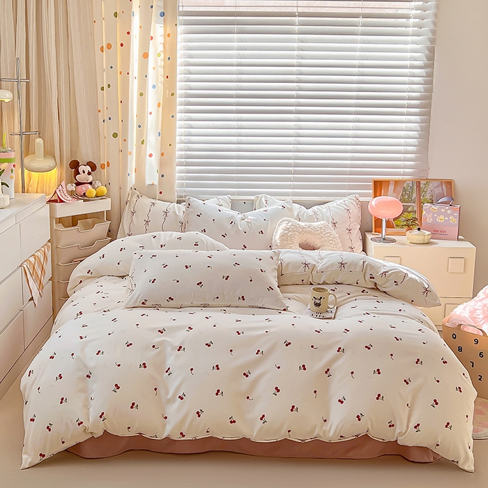 91家纺网 家纺一手货源 找家纺 木子家纺 2026新款水洗棉印花四件套--仲夏系列 樱桃少女