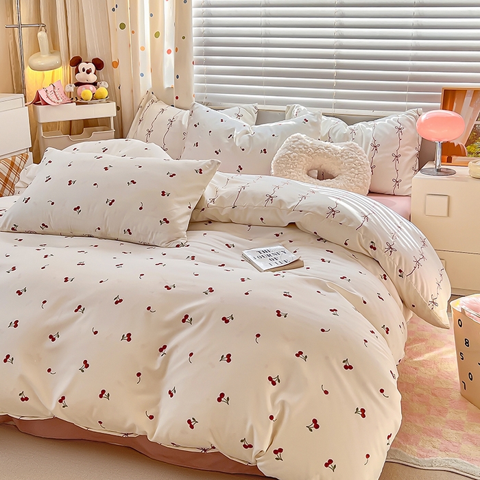 91家纺网 家纺一手货源 找家纺 木子家纺 2026新款水洗棉印花四件套--仲夏系列 樱桃少女