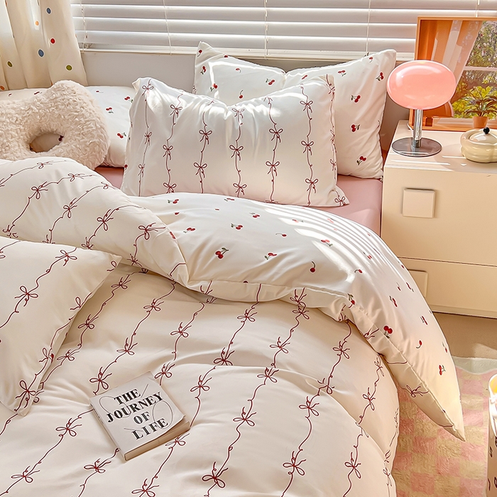 91家纺网 家纺一手货源 找家纺 木子家纺 2026新款水洗棉印花四件套--仲夏系列 樱桃少女