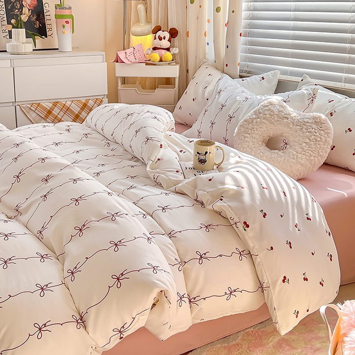 91家纺网 家纺一手货源 找家纺 木子家纺 2026新款水洗棉印花四件套--仲夏系列 樱桃少女