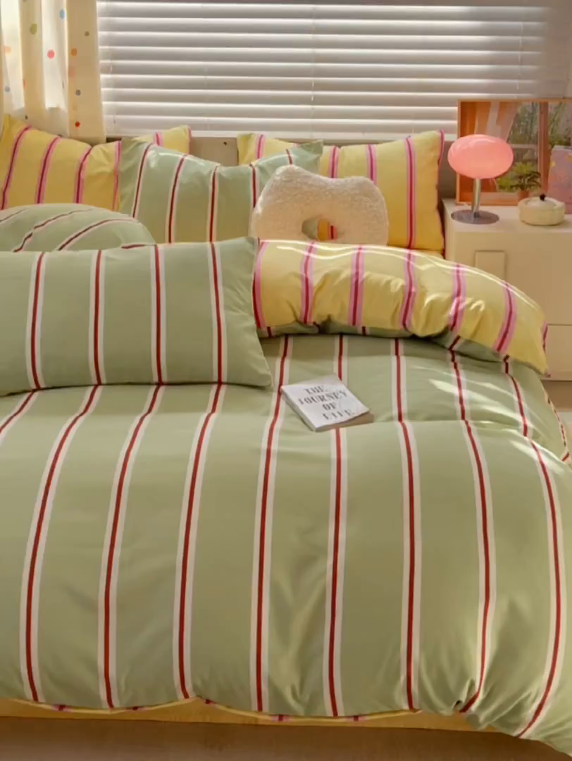 91家纺网 家纺一手货源 找家纺 木子家纺 2026新款水洗棉印花四件套--仲夏系列 不焦绿