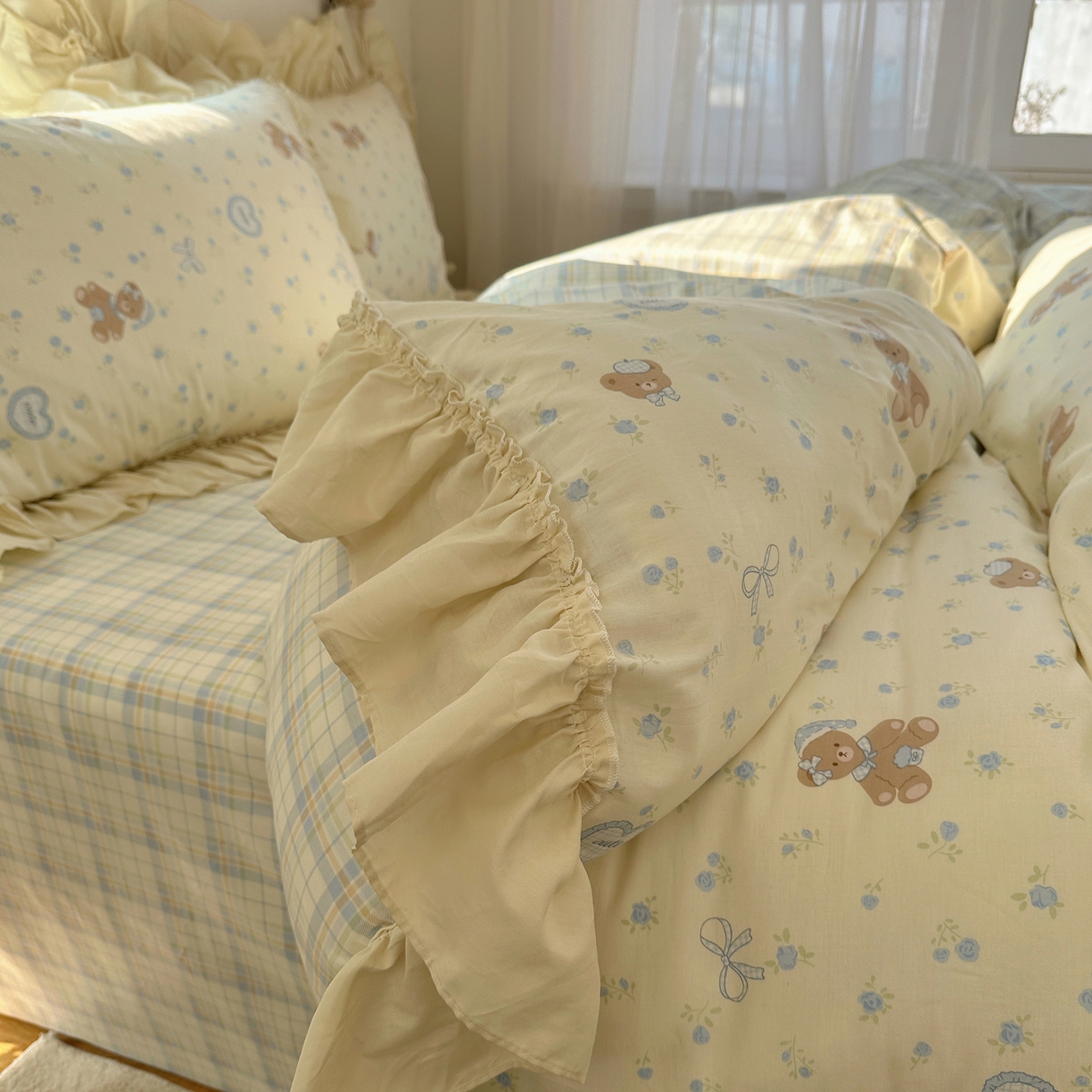 91家纺网 家纺一手货源 找家纺 （总）瑞莱 2026春夏新款全棉纯棉印花韩系卡通花边四件套