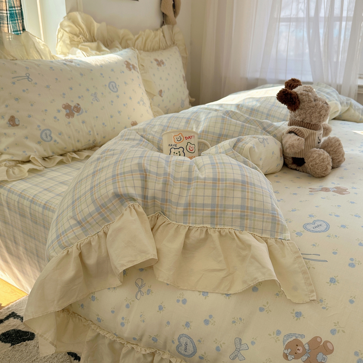 91家纺网 家纺一手货源 找家纺 （总）瑞莱 2026春夏新款全棉纯棉印花韩系卡通花边四件套