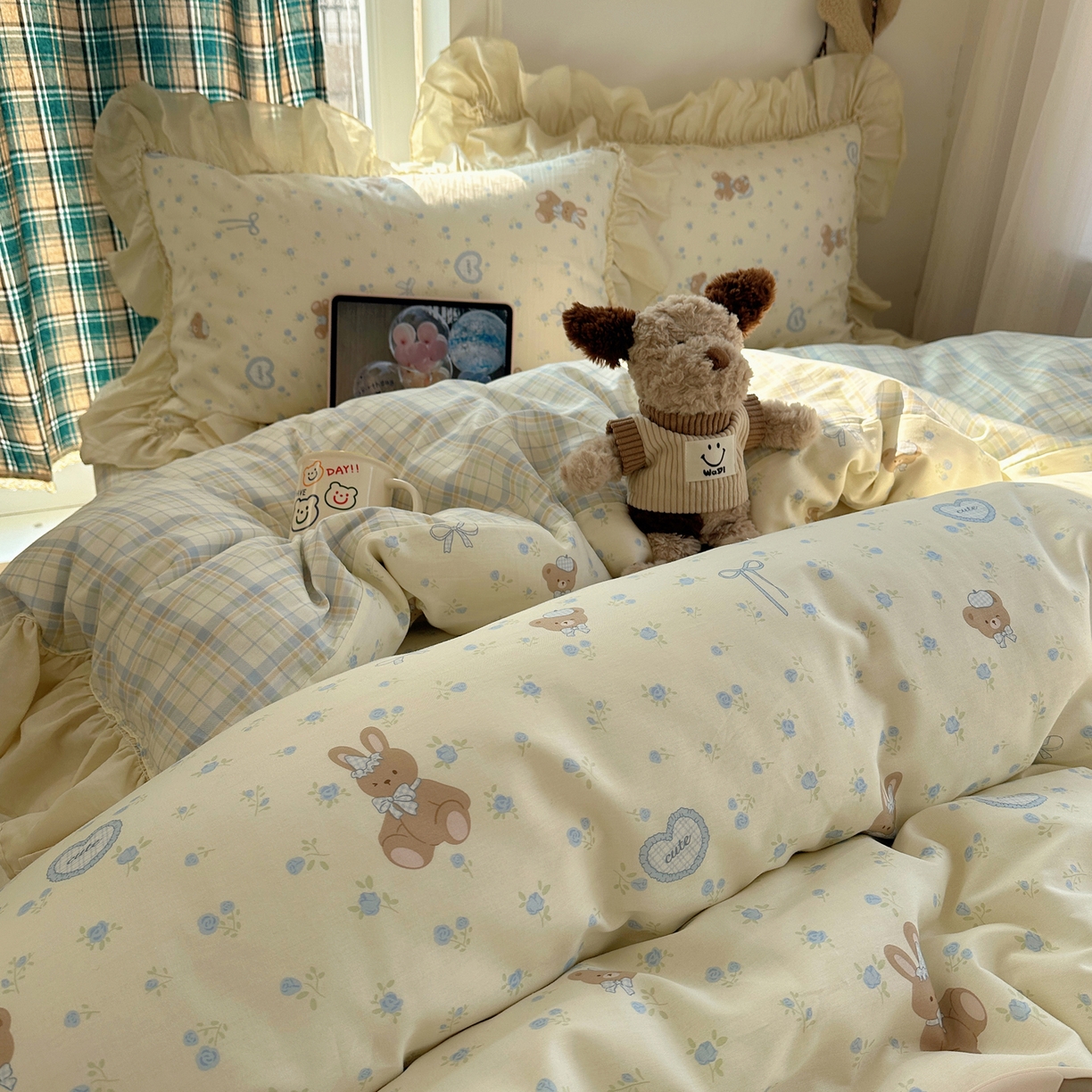 91家纺网 家纺一手货源 找家纺 （总）瑞莱 2026春夏新款全棉纯棉印花韩系卡通花边四件套