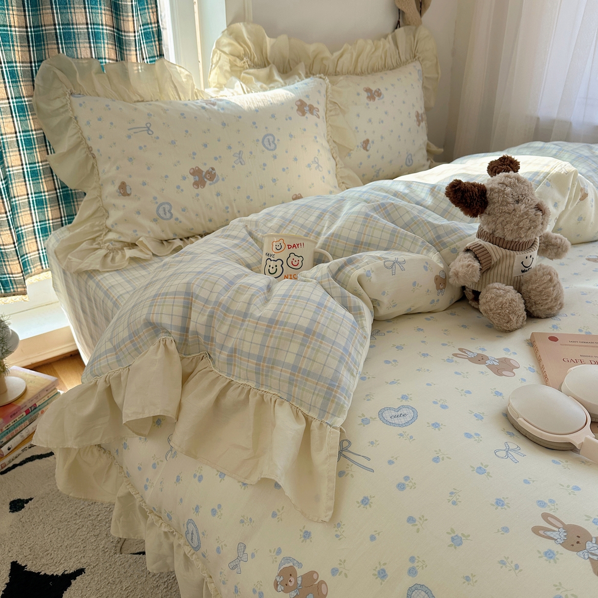 91家纺网 家纺一手货源 找家纺 （总）瑞莱 2026春夏新款全棉纯棉印花韩系卡通花边四件套