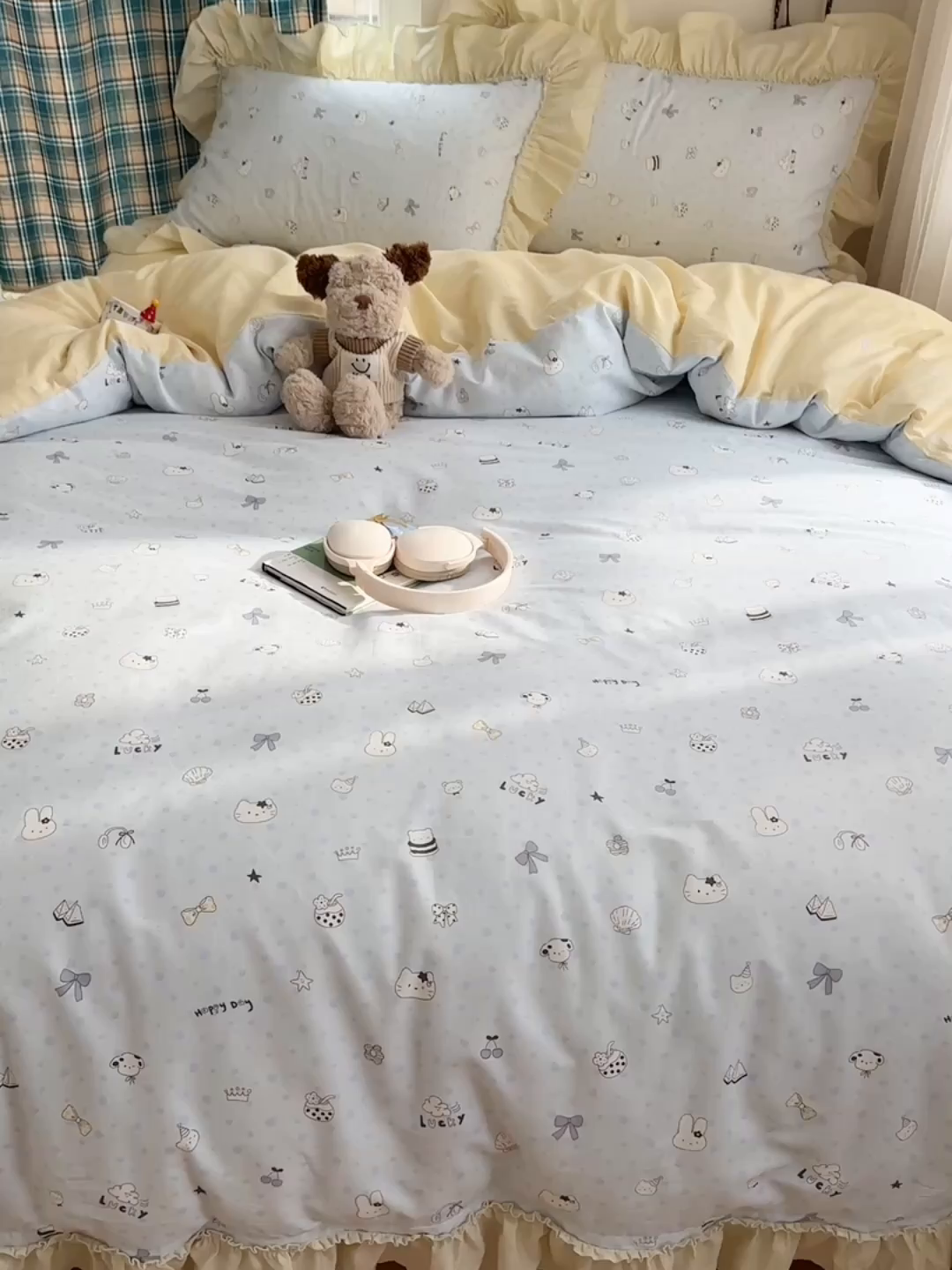 91家纺网 家纺一手货源 找家纺 瑞莱 2026春夏新款全棉纯棉印花韩系卡通花边四件套 欢乐季