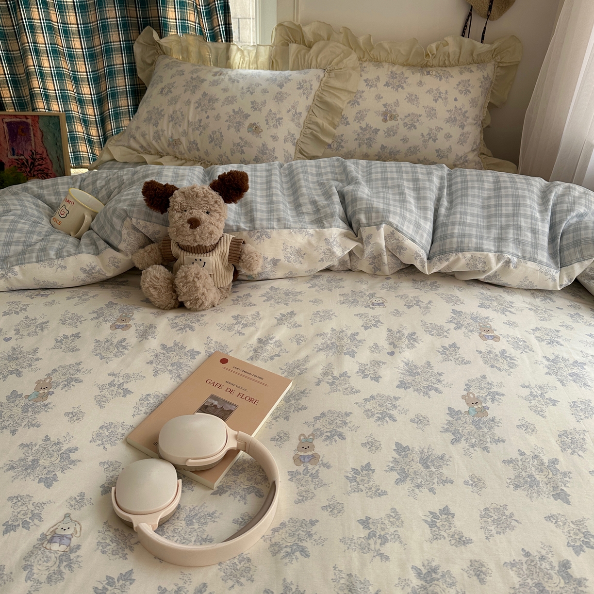 91家纺网 家纺一手货源 找家纺 瑞莱 2026春夏新款全棉纯棉印花韩系卡通花边四件套 秘境