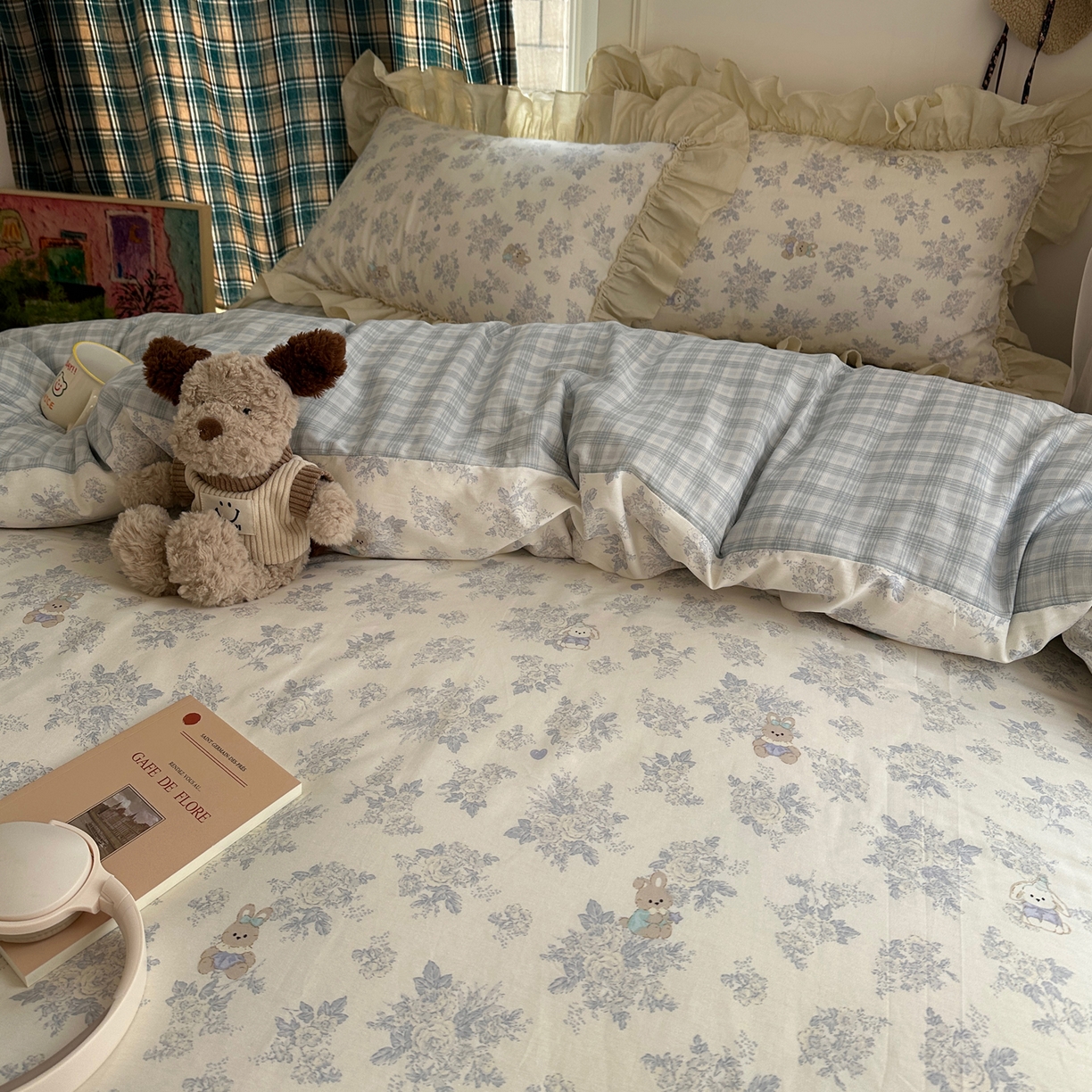 91家纺网 家纺一手货源 找家纺 瑞莱 2026春夏新款全棉纯棉印花韩系卡通花边四件套 秘境