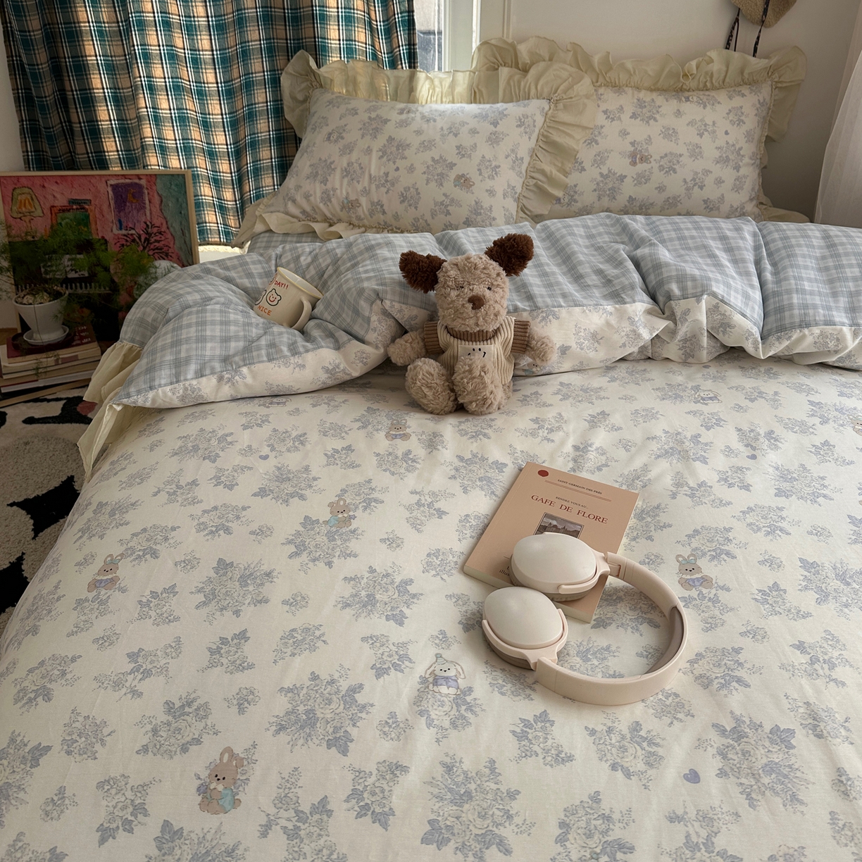 91家纺网 家纺一手货源 找家纺 瑞莱 2026春夏新款全棉纯棉印花韩系卡通花边四件套 秘境