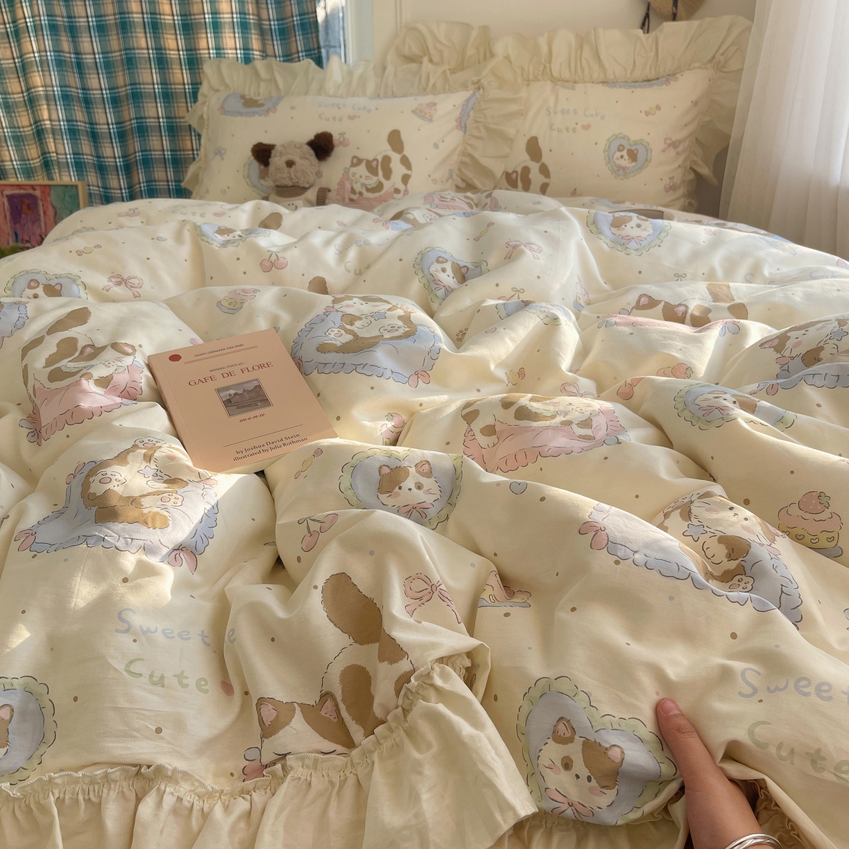 91家纺网 家纺一手货源 找家纺 瑞莱 2026春夏新款全棉纯棉印花韩系卡通花边四件套 小萝莉