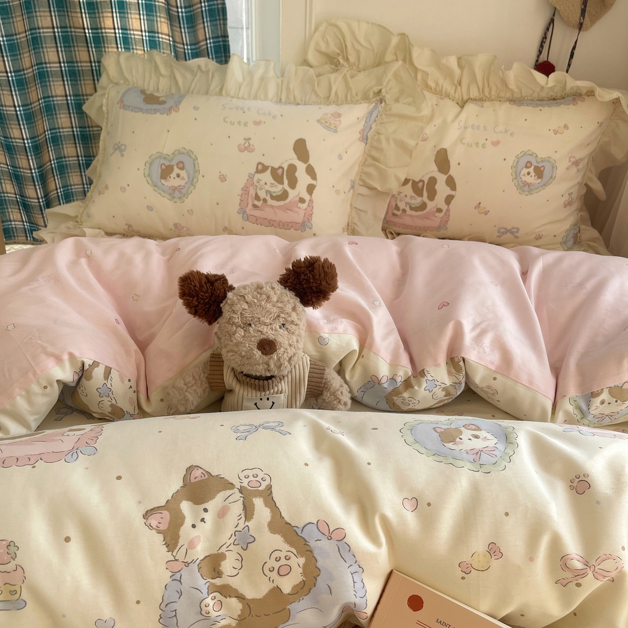 91家纺网 家纺一手货源 找家纺 瑞莱 2026春夏新款全棉纯棉印花韩系卡通花边四件套 小萝莉