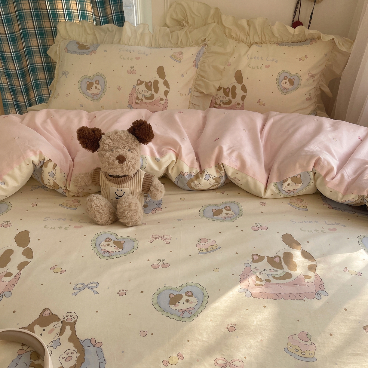 91家纺网 家纺一手货源 找家纺 瑞莱 2026春夏新款全棉纯棉印花韩系卡通花边四件套 小萝莉