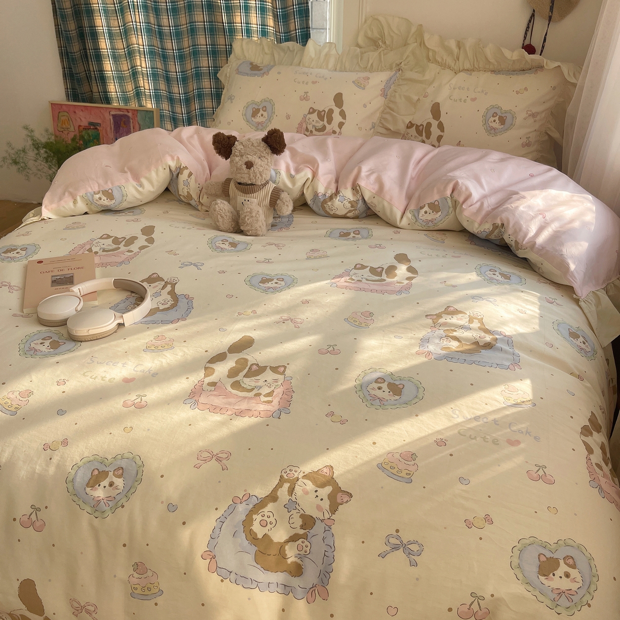 91家纺网 家纺一手货源 找家纺 瑞莱 2026春夏新款全棉纯棉印花韩系卡通花边四件套 小萝莉