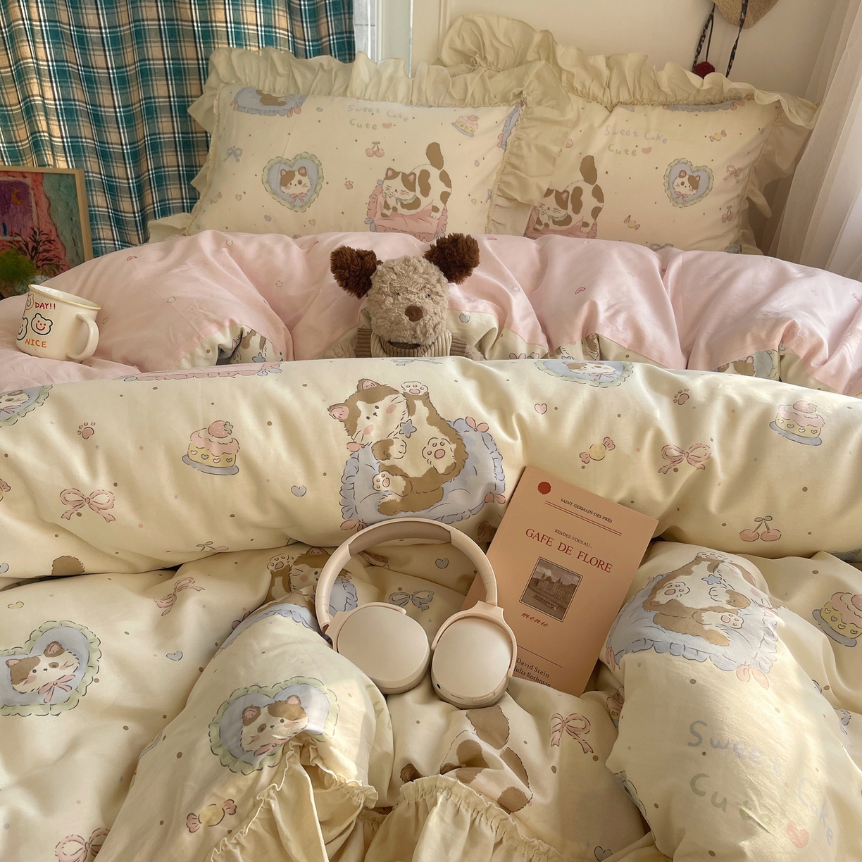 91家纺网 家纺一手货源 找家纺 瑞莱 2026春夏新款全棉纯棉印花韩系卡通花边四件套 小萝莉