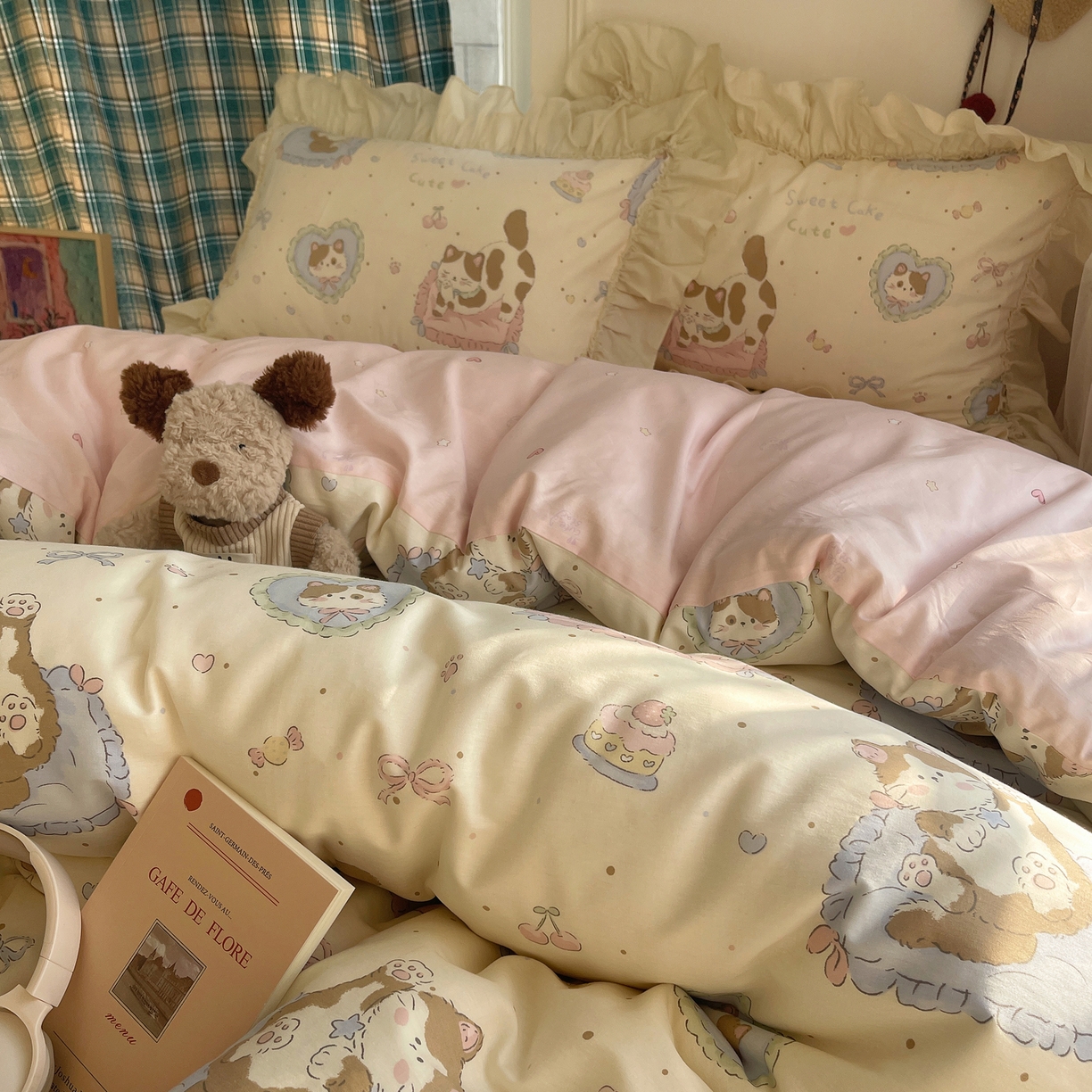 91家纺网 家纺一手货源 找家纺 瑞莱 2026春夏新款全棉纯棉印花韩系卡通花边四件套 小萝莉