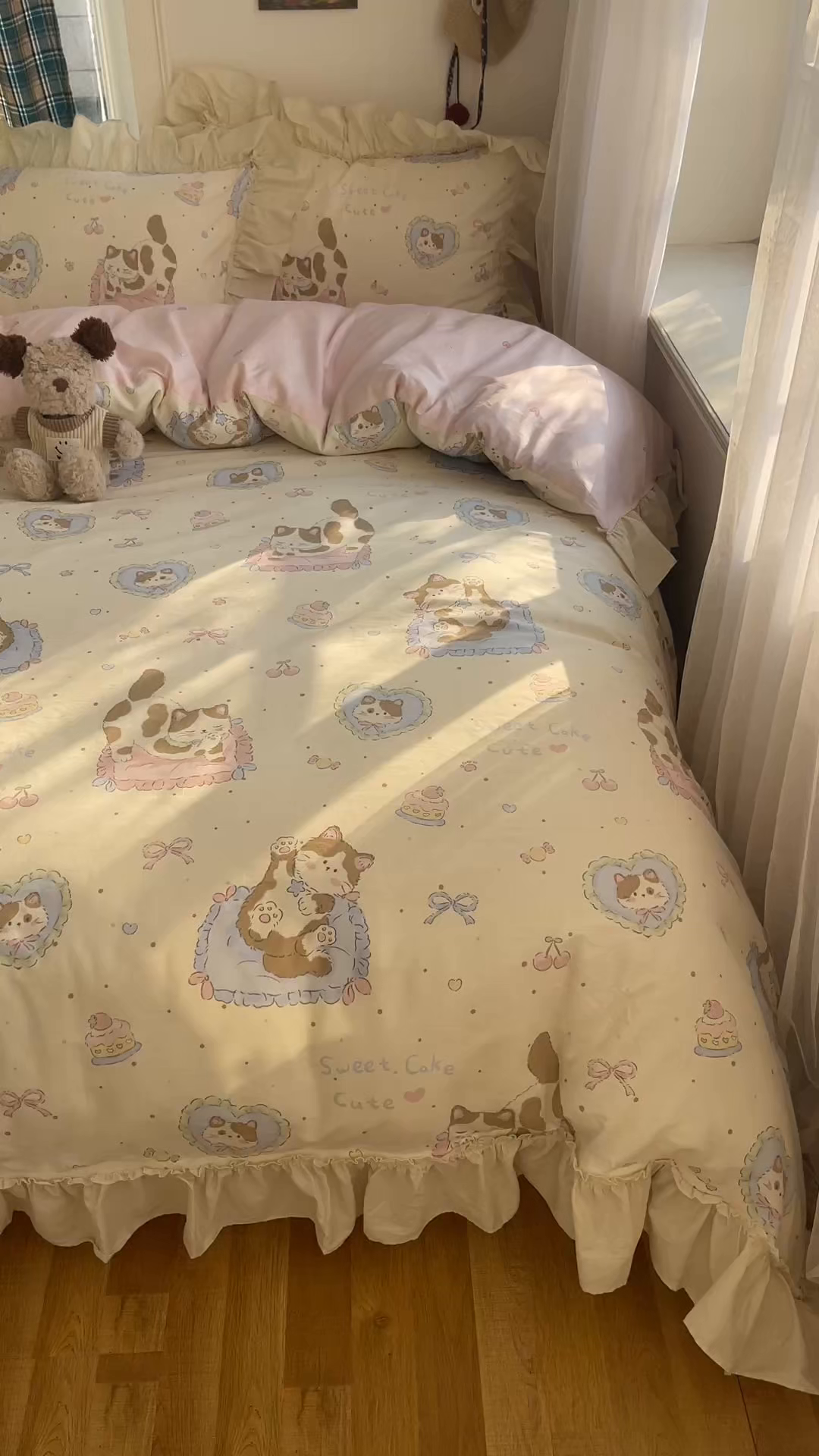 91家纺网 家纺一手货源 找家纺 瑞莱 2026春夏新款全棉纯棉印花韩系卡通花边四件套 小萝莉