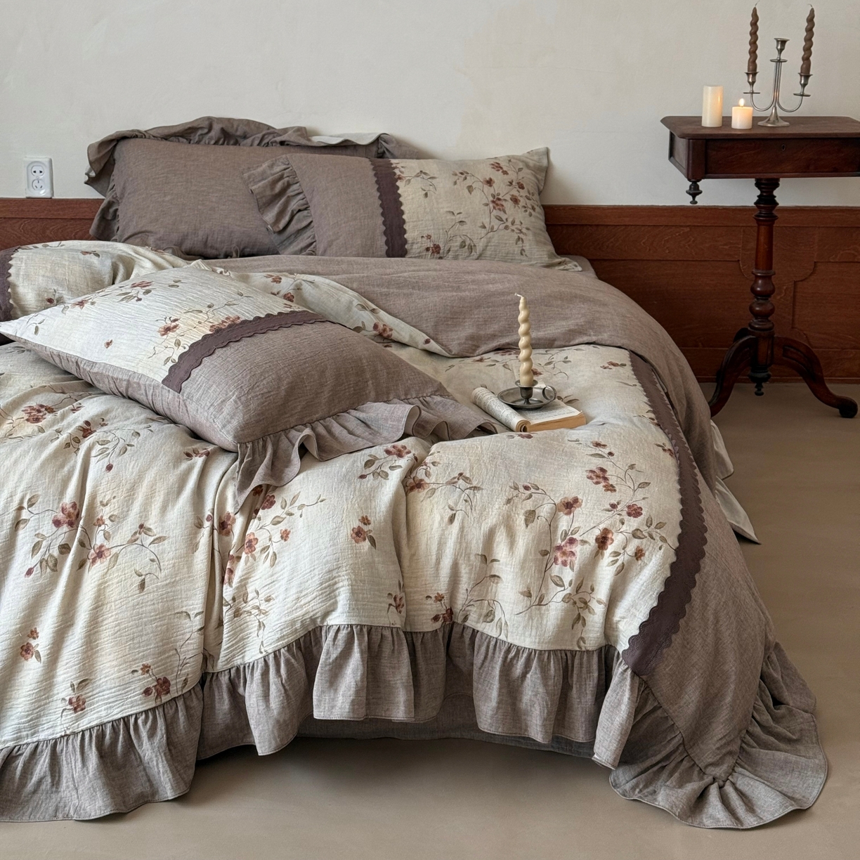 91家纺网 家纺一手货源 找家纺 （总）佳汐蓝家纺 2026春夏新款棉麻皱皱双层纱四件套-古风铃岚 控价：卷后不低于398